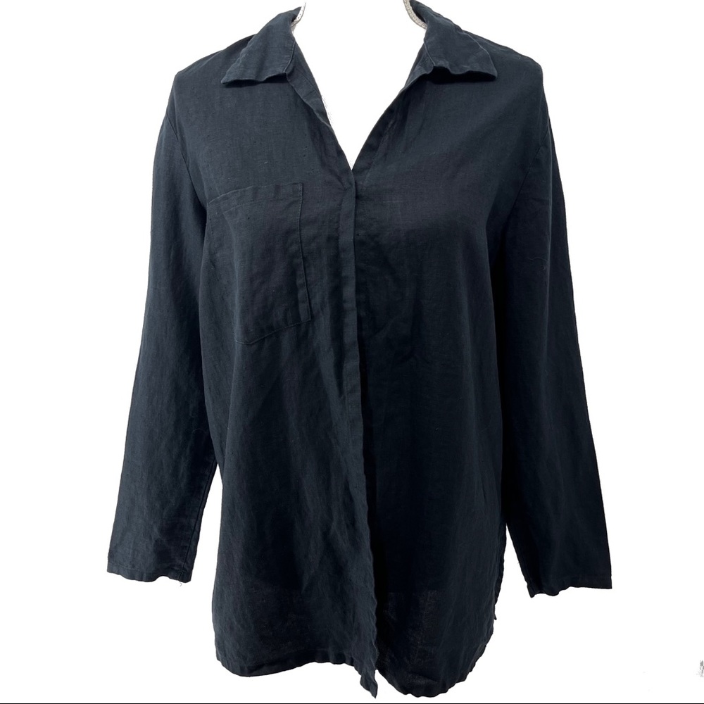 J. JILL Black Linen One Button Layering Shirt Size Medium